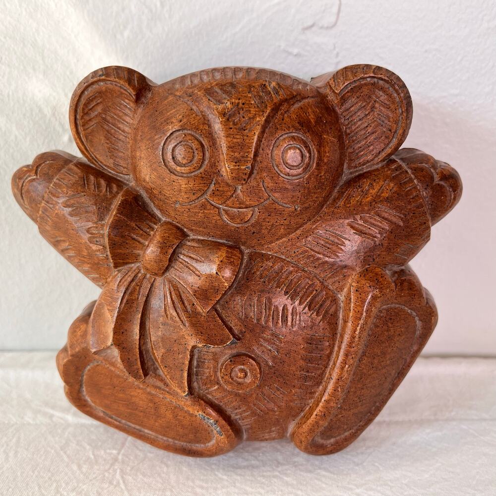 Vintage 80s Teddy Bear Wall Vase Koala Decor Wood Kitch Fairytale Forestcore